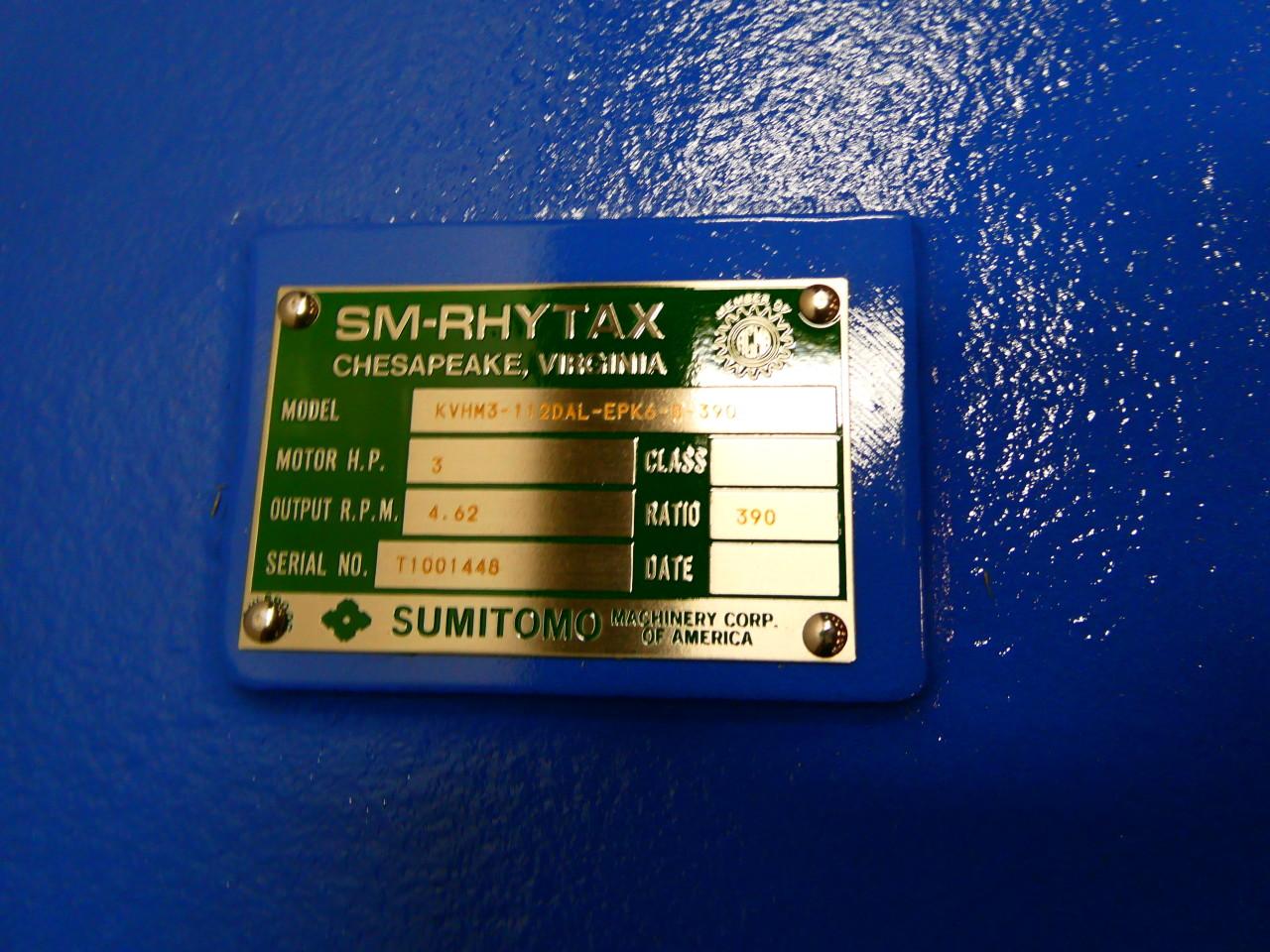 SUMITOMO KVHM3-112DAL-EPK6-B-390 RHYTAX DRIVE GEARMOTOR 4.62RPM