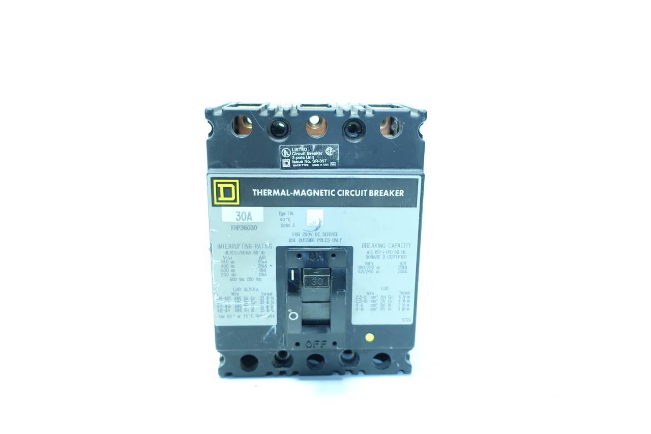 Square D FHP36030 Thermal Magnetic Molded Case Circuit Breaker 3p 30a Amp