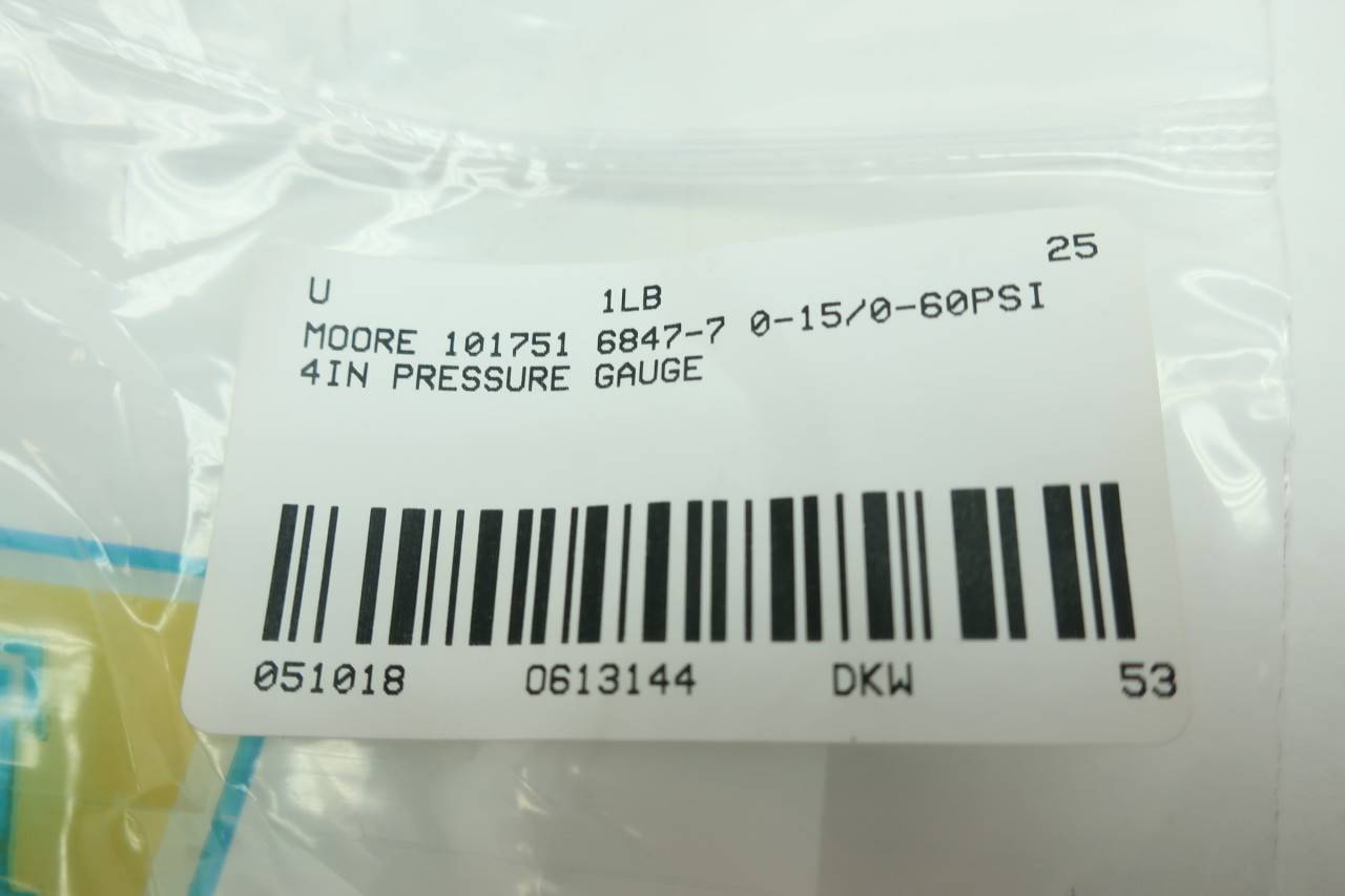 New Moore 101751 6847-7 Pressure Gauge 0-60/0-15psi 3-1/2in