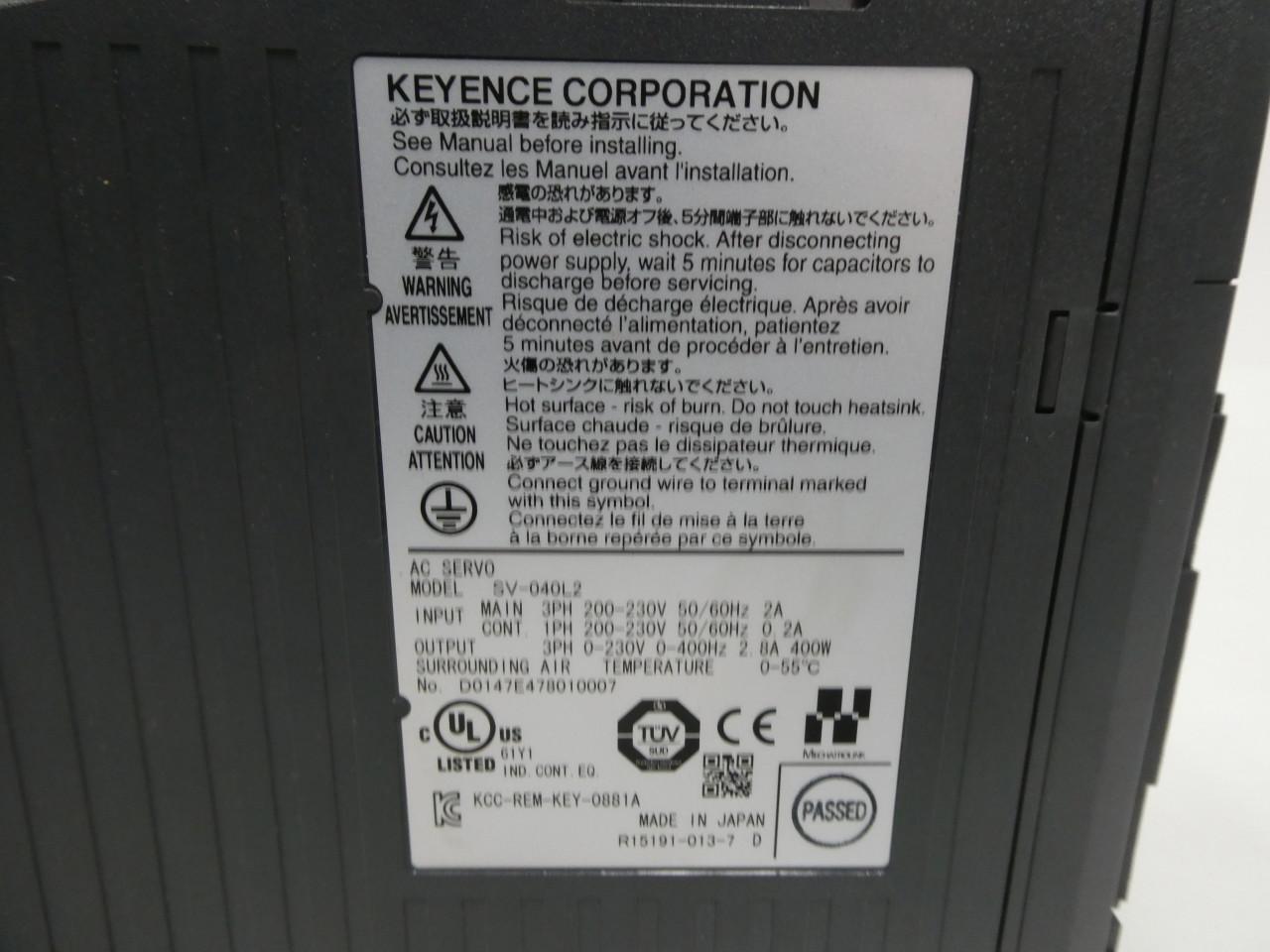 KEYENCE SV-040L2 0-400HZ 200-230V-AC 0-230V-AC 3PH 400W SERVO DRIVES AND  AMPLIFIER