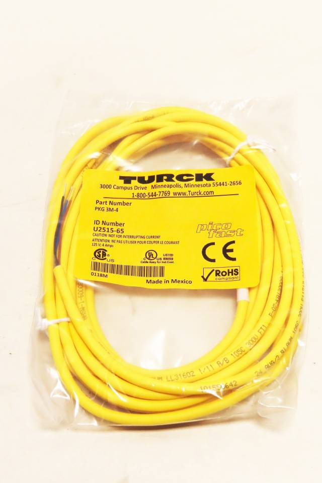TURCK PKG 3M-4 FEMALE YELLOW CORDSET CABLE 3M