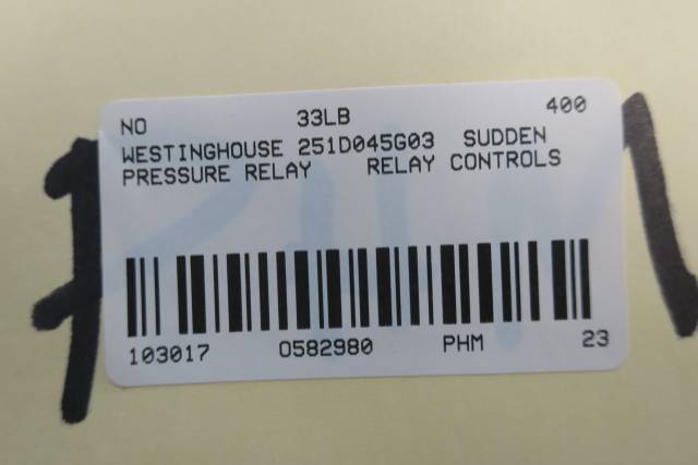 WESTINGHOUSE 251D045G03 SUDDEN PRESSURE RELAY D582980