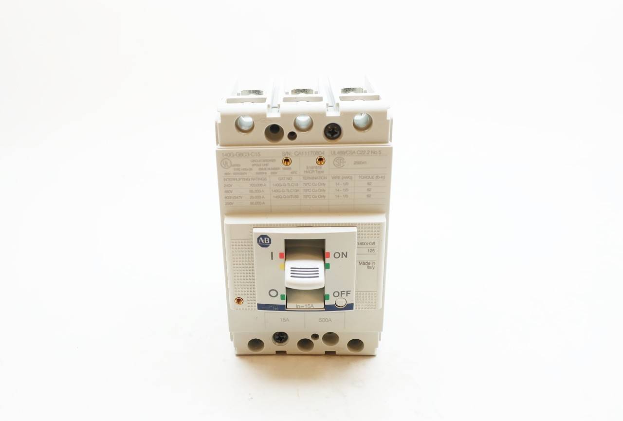 Allen Bradley 140g G6c3 C15 Molded Case Circuit Breaker 3p 15a Amp 480v Dc