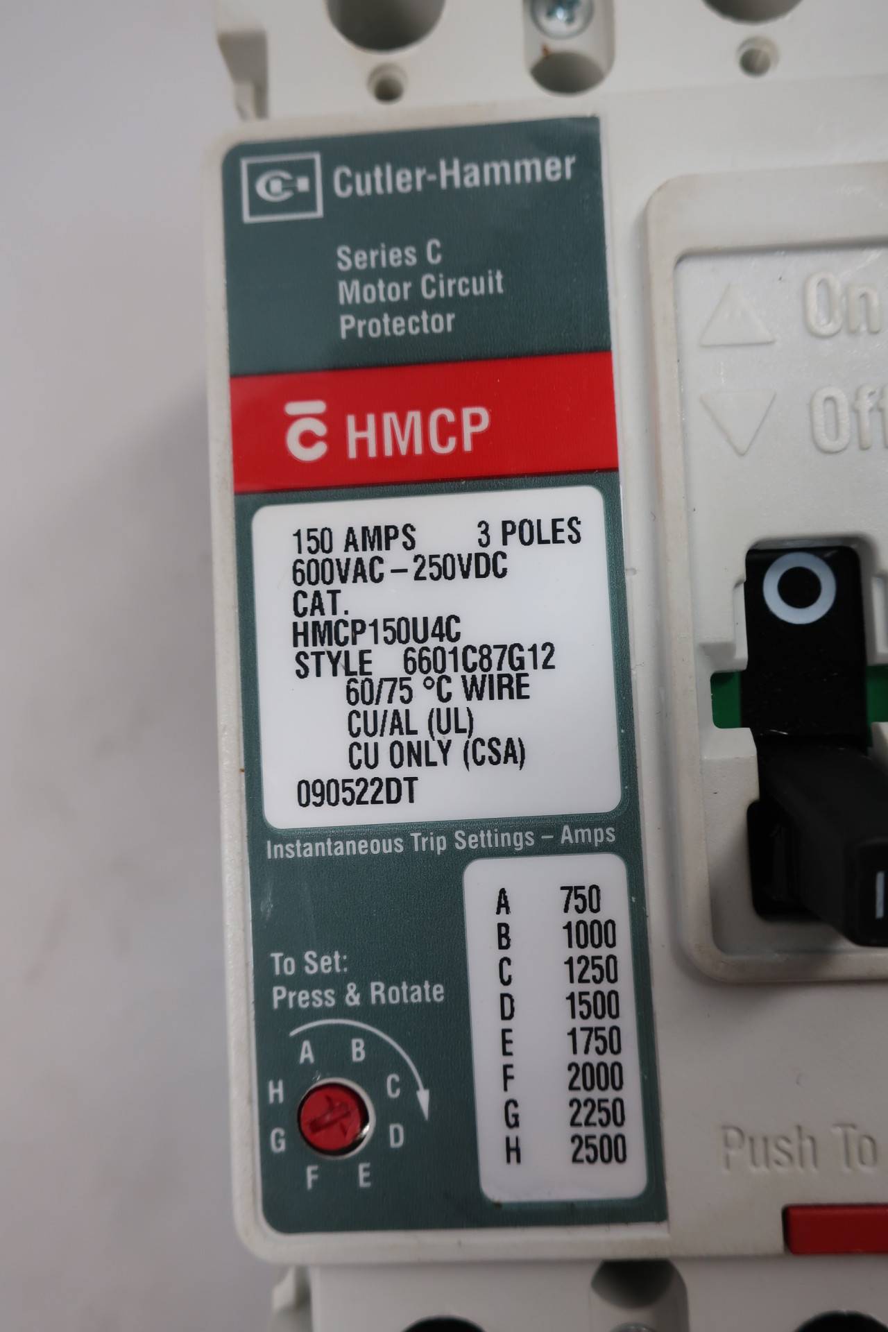 Cutler Hammer HMCP150U4C Molded Case Circuit Breaker 3p 150a 600v-ac