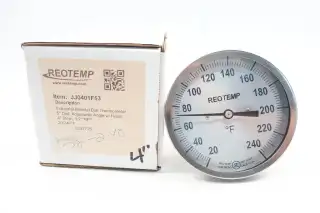 REOTEMP JJ0401F53 BIMETAL THERMOMETER 5IN 4IN 20-240F 1/2IN NPT