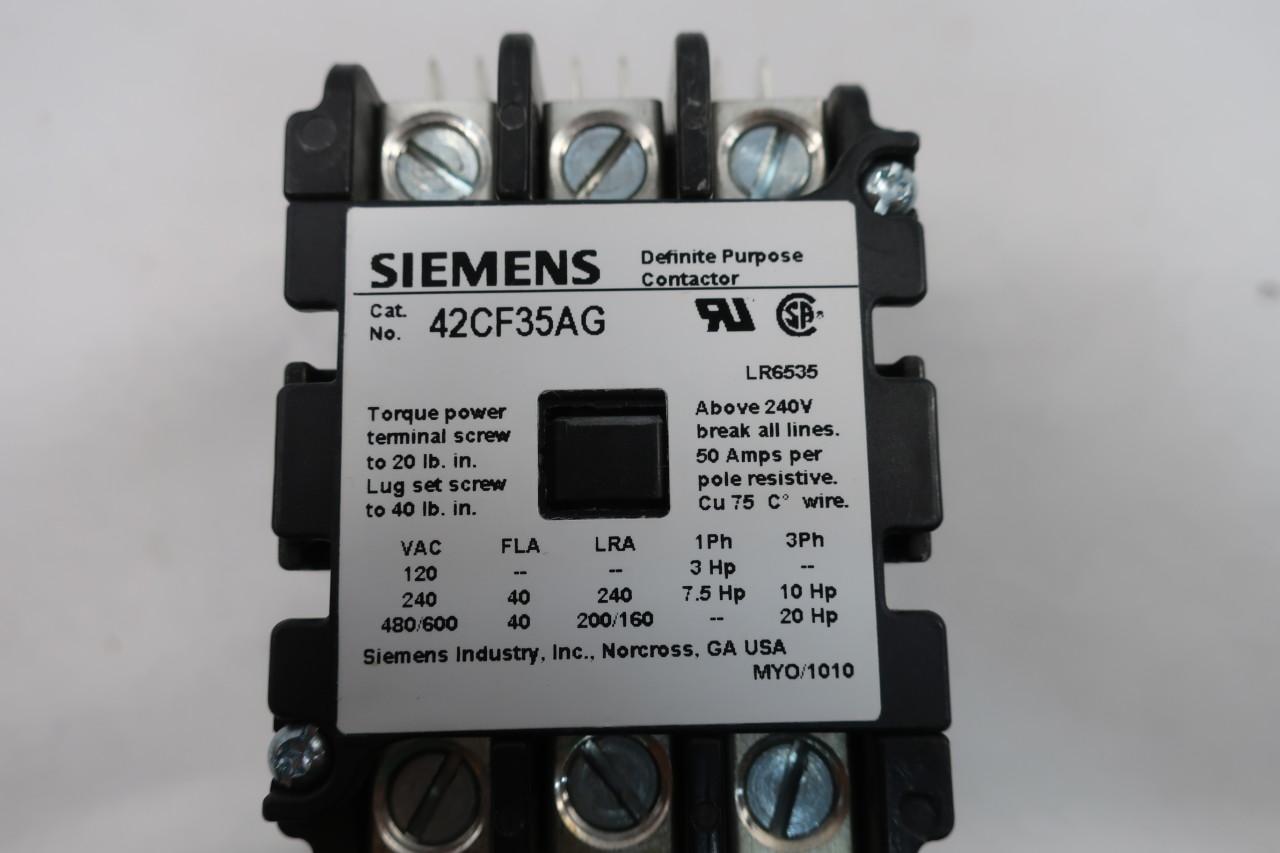 Free Priority Mail 42CF35AG Coil Siemens Contactor 40 Amp 3 Pole 208 / 240 V 