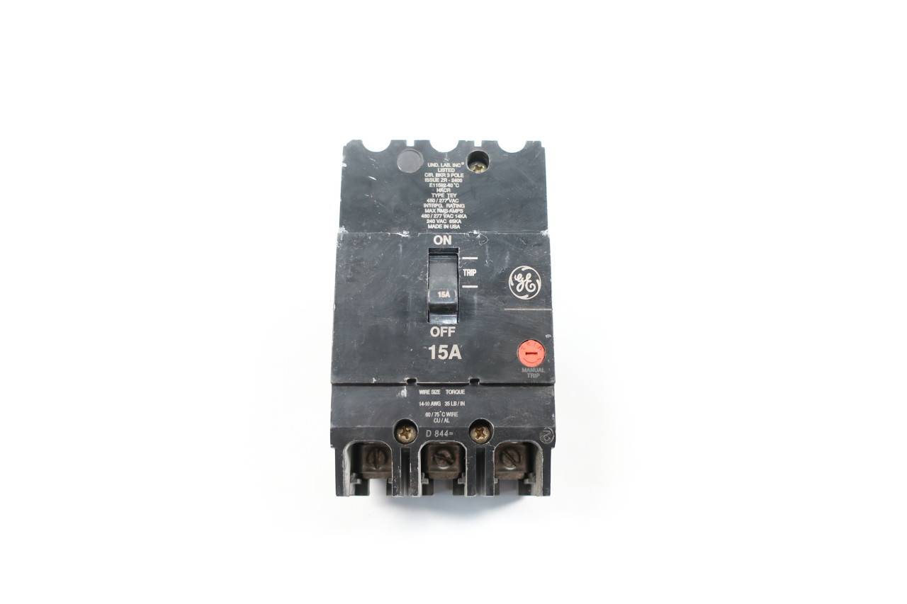 General Electric GE Molded CASE Circuit Breaker TEY215 2P 15A 277/480VAC 250VDC General Electric GE Molded CASE Circuit Breaker TEY215 2P 15A 277/480VAC 250VDC