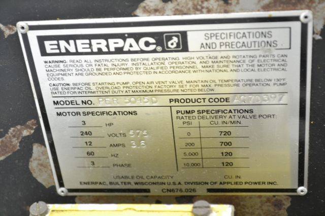 Enerpac Per5045d Hushh Pump 3hp 240v 720 Cu-in Min 10000psi Vs-4 