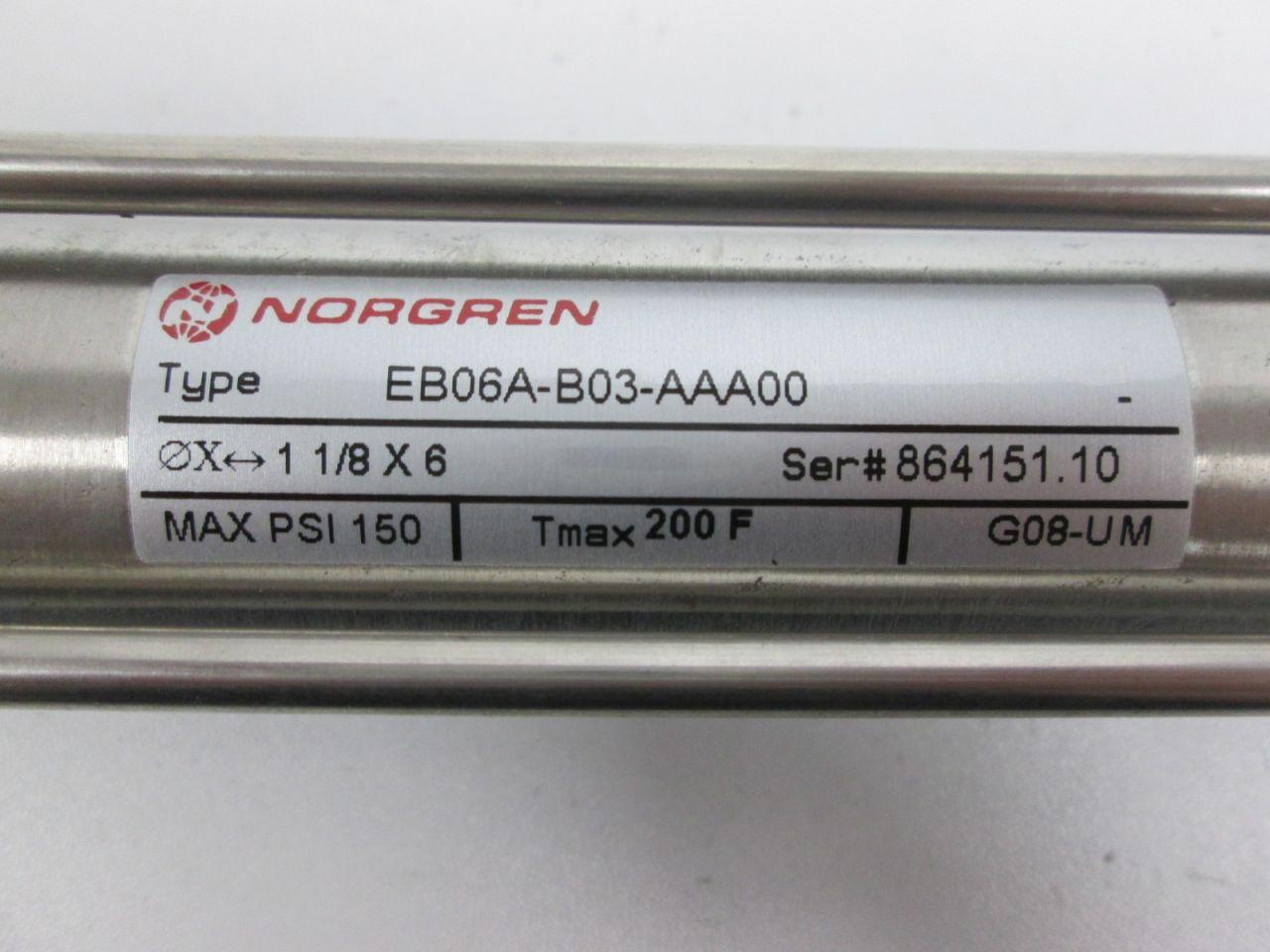 NORGREN EB06A-B03-AAA00 6IN STROKE 1-1/8IN BORE PNEUMATIC CYLINDER