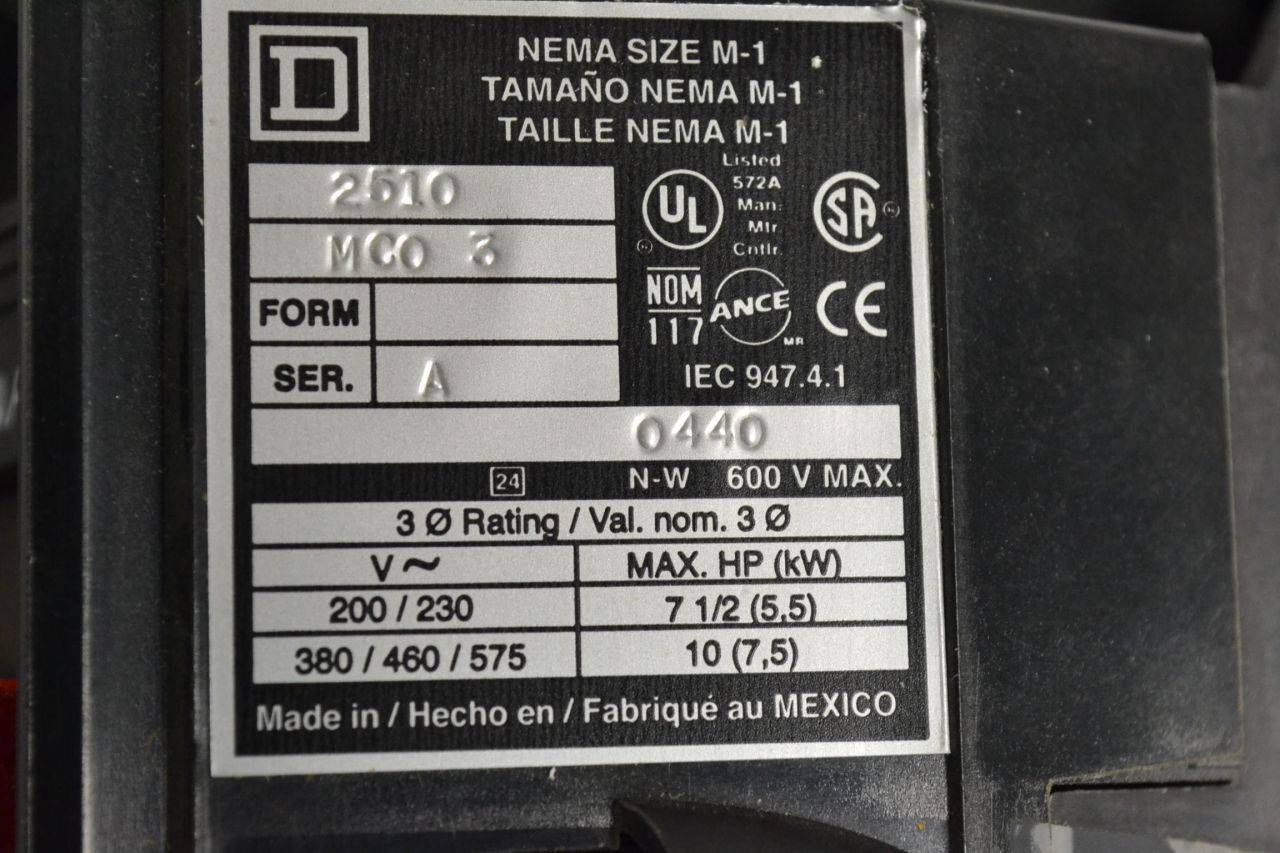 Square D 2510 MC03 Size M-1 Manual Motor Starter