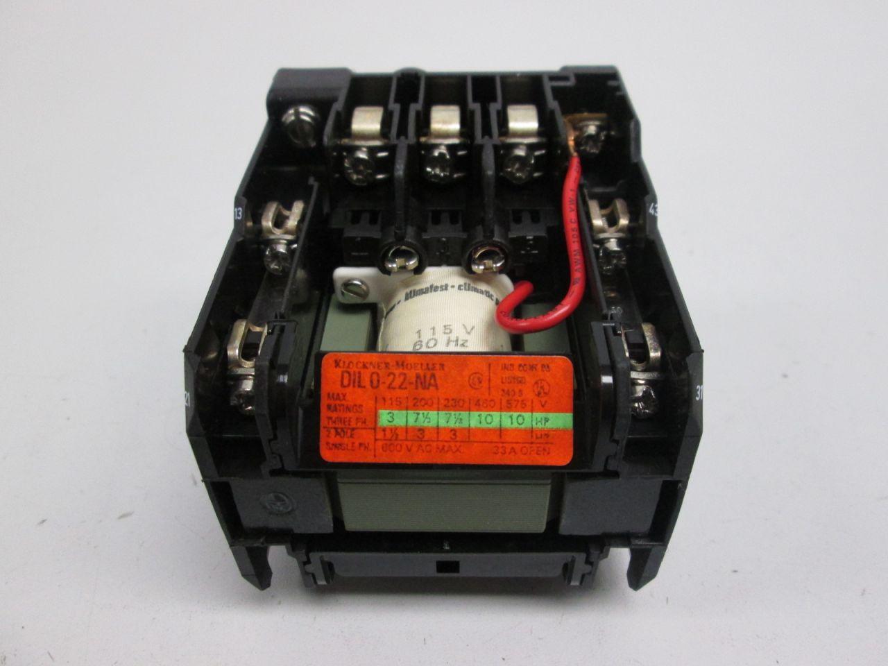 Klockner Moeller DIL0-22-NA Motor Contactor 33A Open 600VAC Used Lot of 2 