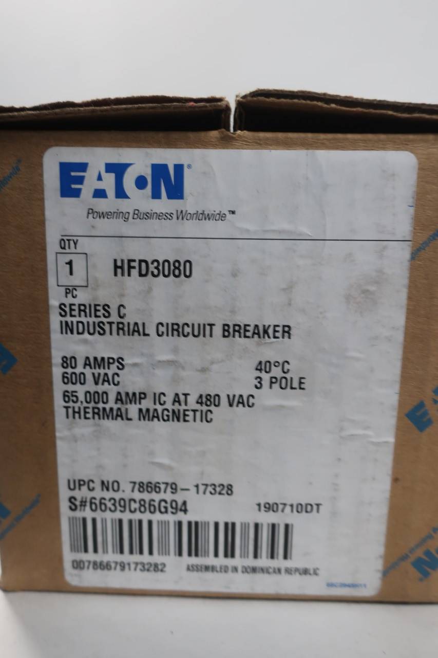 Eaton HFD3080 Molded Case Circuit Breaker 3p 80a Amp 600v-ac