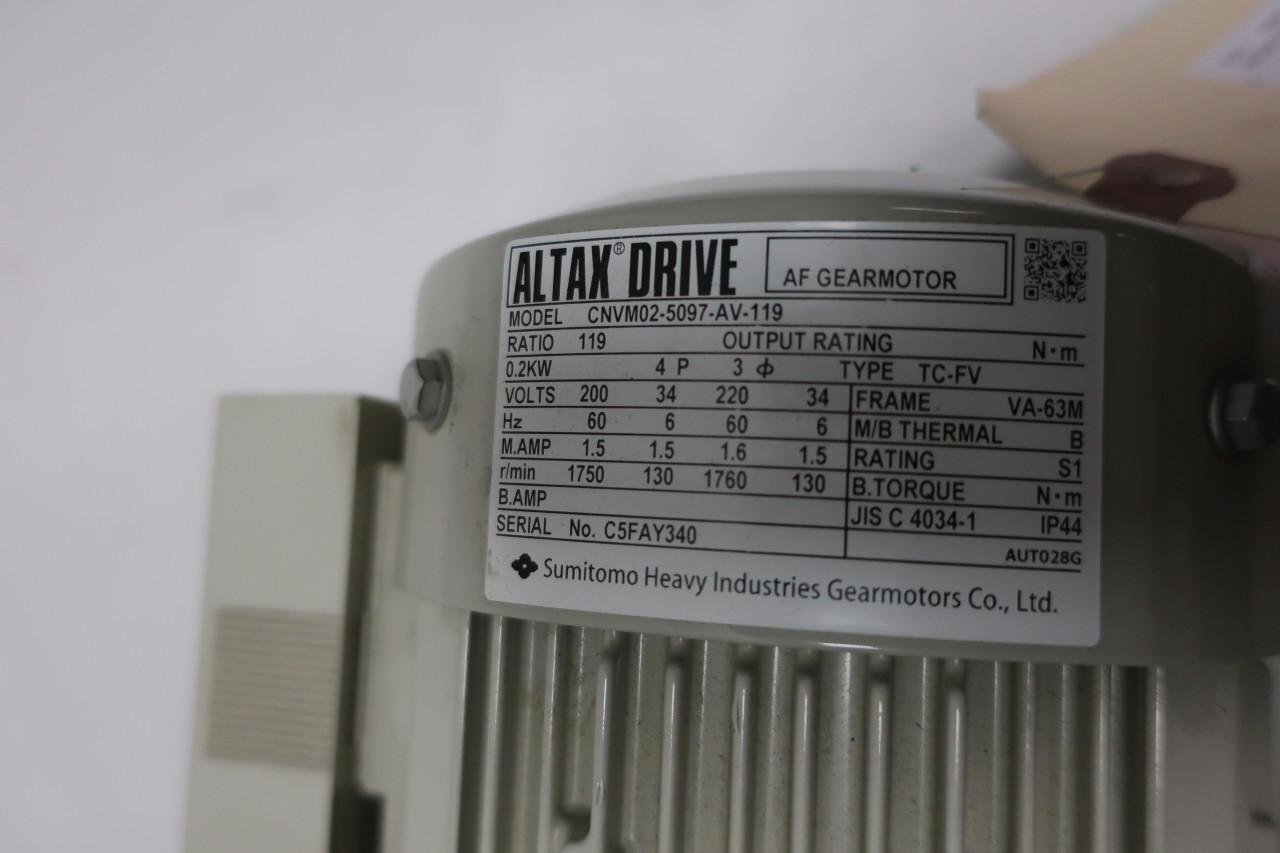 Sumitomo CNVM02-5097-AV-119 Altax Drive 1760rpm 0.2kw 1-1/8in 220v-ac  Gearmotor