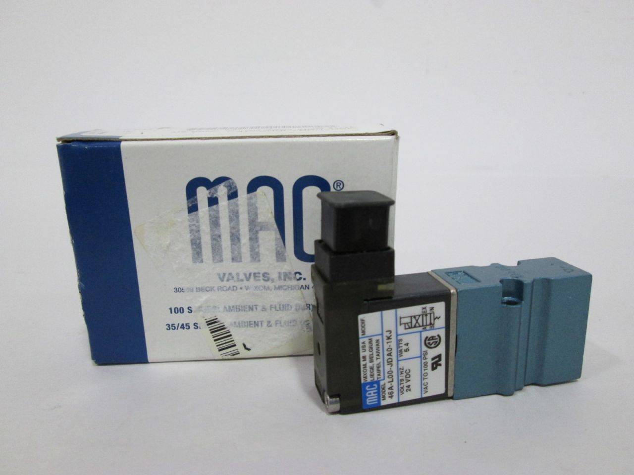 24VDC 100PSI MAC VALVES INC 46A-L00-JDA0-1KJ 5.4W Solenoid Valve 24VDC 100PSI MAC VALVES INC 46A-L00-JDA0-1KJ 5.4W Solenoid Valve