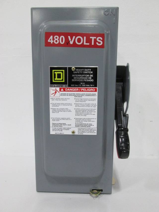 SQUARE D H361N HEAVY DUTY FUSIBLE 30A AMP 480VAC 3P DISCONNECT SWITCH D293564