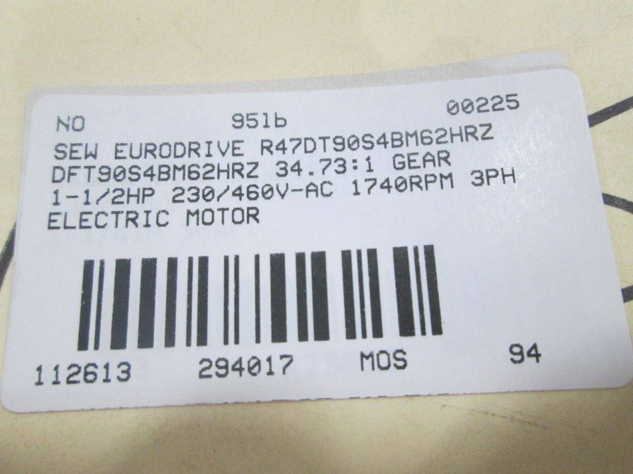 Sew Eurodrive R47dt90s4bm62hrz Dft90s4bm62hrz 34 73 1 Gear Motor D294017