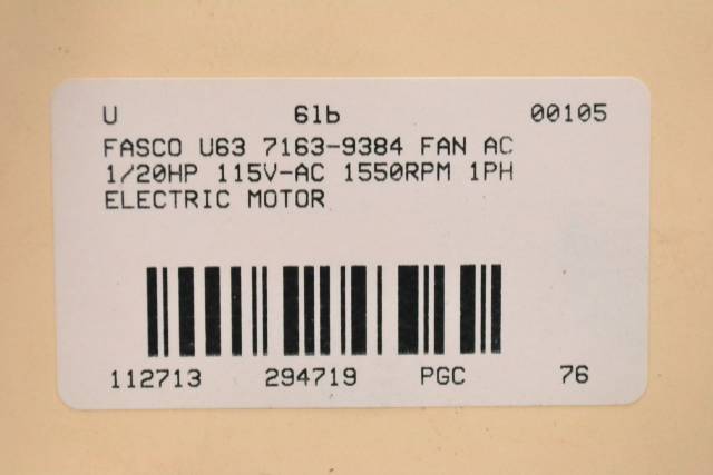 FASCO U63 7163-9384 AC 1/20HP 115V-AC 1550RPM 1PH ELECTRIC FAN MOTOR ...