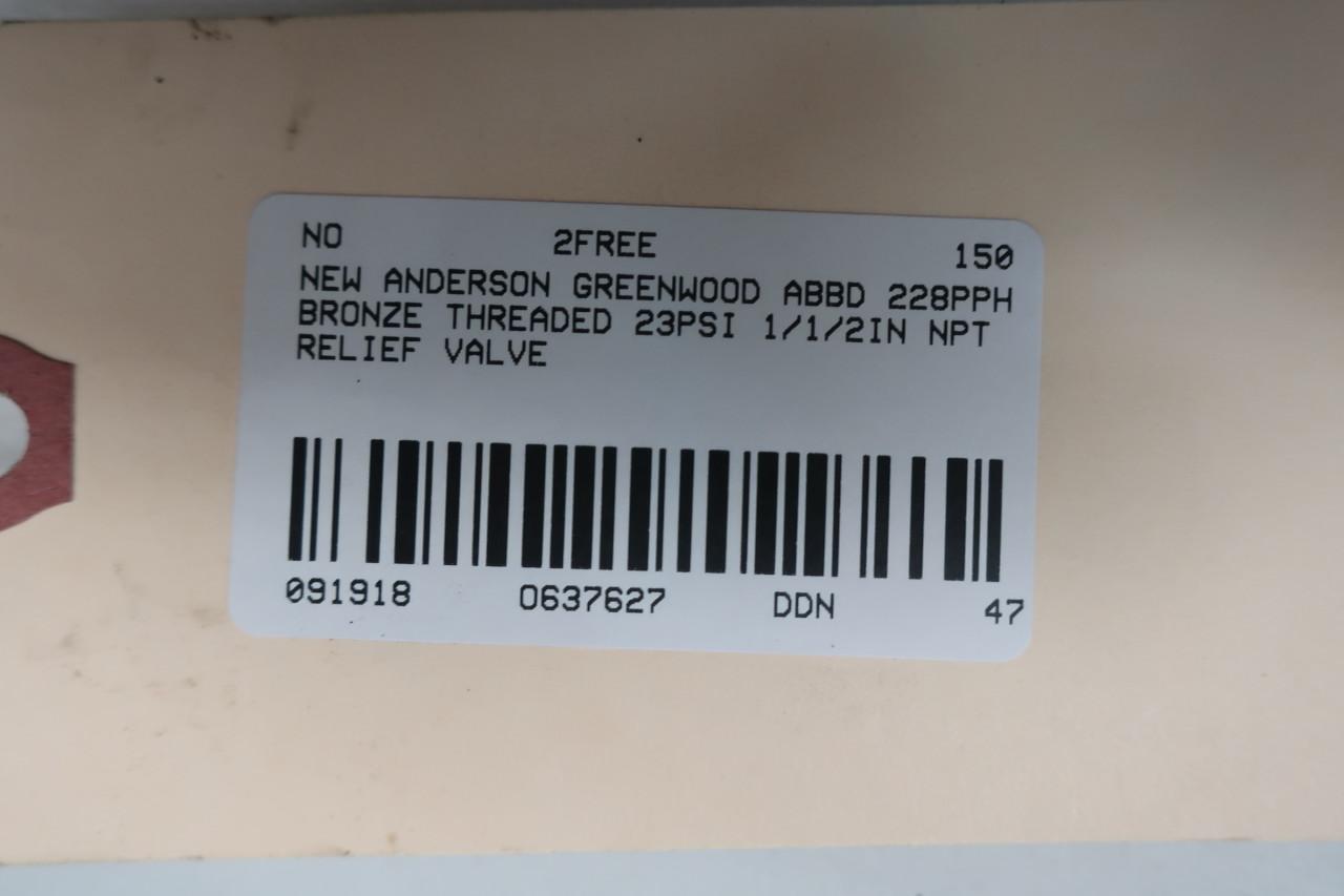 ANDERSON GREENWOOD ABBD 228PPH Bronze 23PSI 1X1/2IN NPT Relief Valve D637627