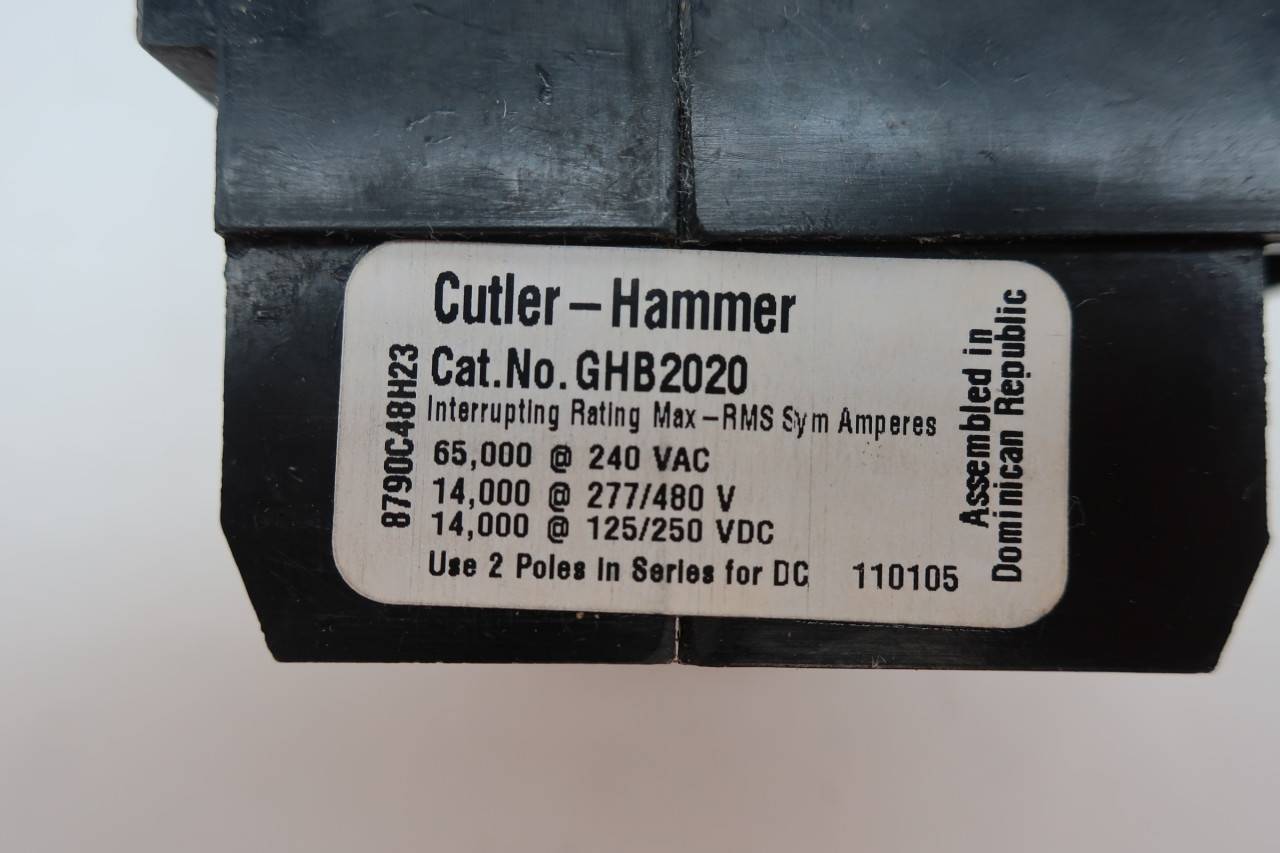 Cutler Hammer GHB2020 20a 2p Molded Case Circuit Breaker 277/480v-ac
