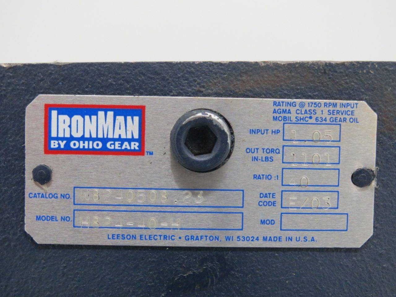 Ohio Gear H824-40-H Ironman 3/4 In 1.05hp 40:1 Gear Reducer B310288