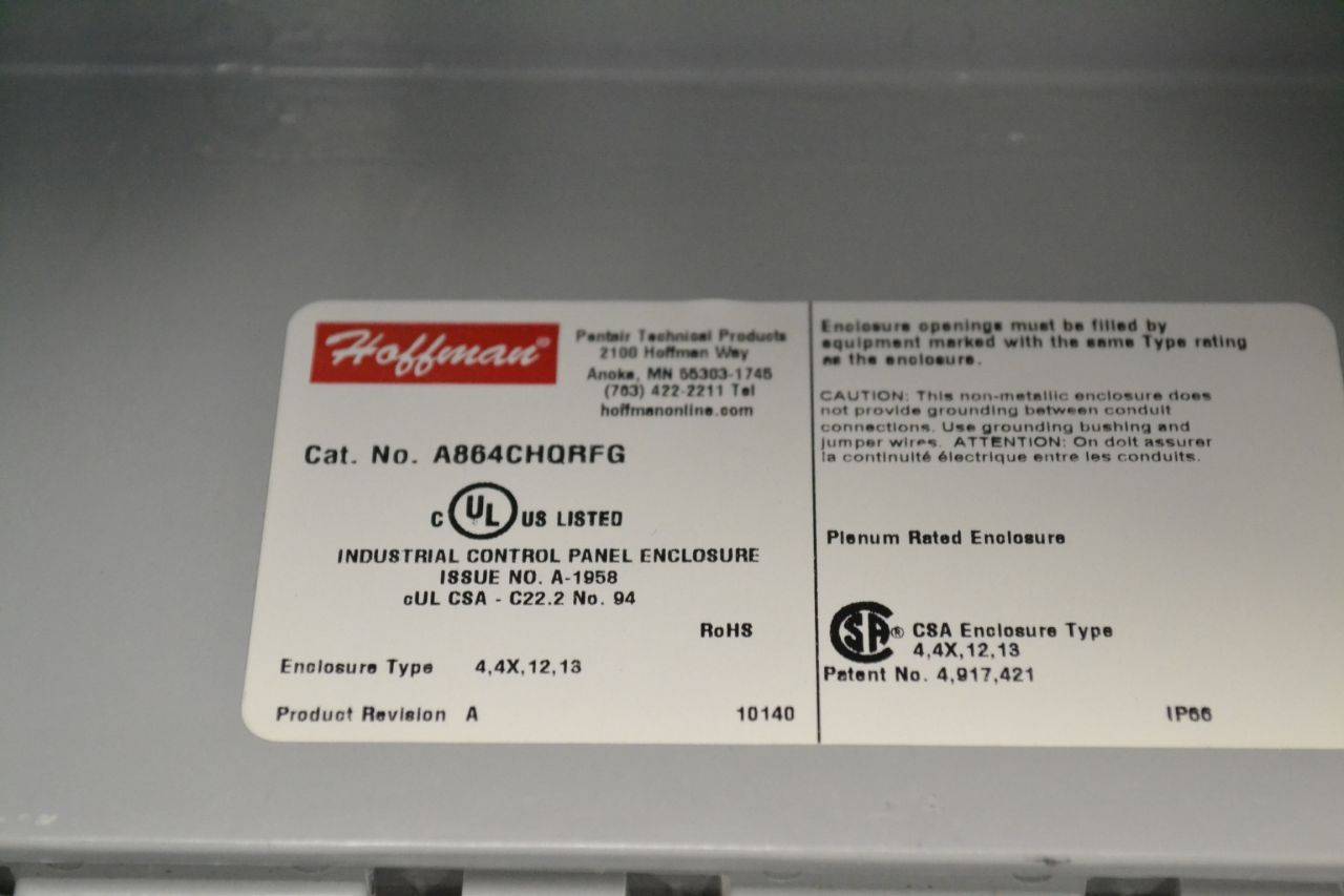 HOFFMAN A864CHQRFG HINGED COVER WALL-MOUNT 8X6X4 IN ELECTRICAL ENCLOSURE B316298 HOFFMAN A864CHQRFG HINGED COVER WALL-MOUNT 8X6X4 IN ELECTRICAL ENCLOSURE B316298