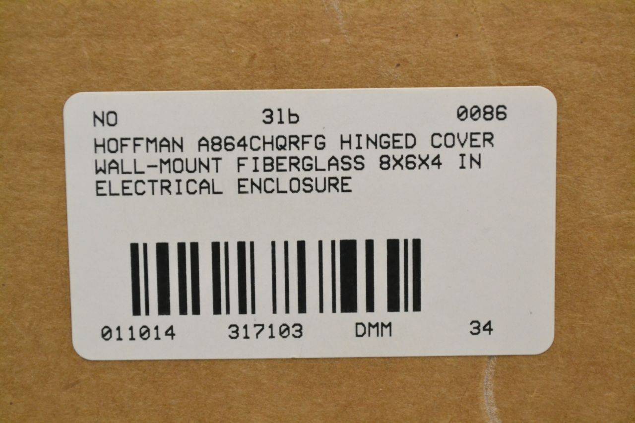 HOFFMAN A864CHQRFG HINGED COVER WALL-MOUNT 8X6X4 IN ELECTRICAL ENCLOSURE B316298 HOFFMAN A864CHQRFG HINGED COVER WALL-MOUNT 8X6X4 IN ELECTRICAL ENCLOSURE B316298
