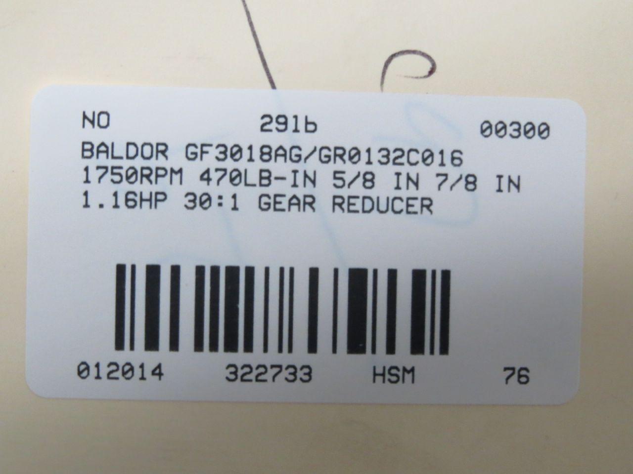 Baldor GF3018AG Gear Reducer .588 Input HP/ 30:1/ 470"/LBS Output 