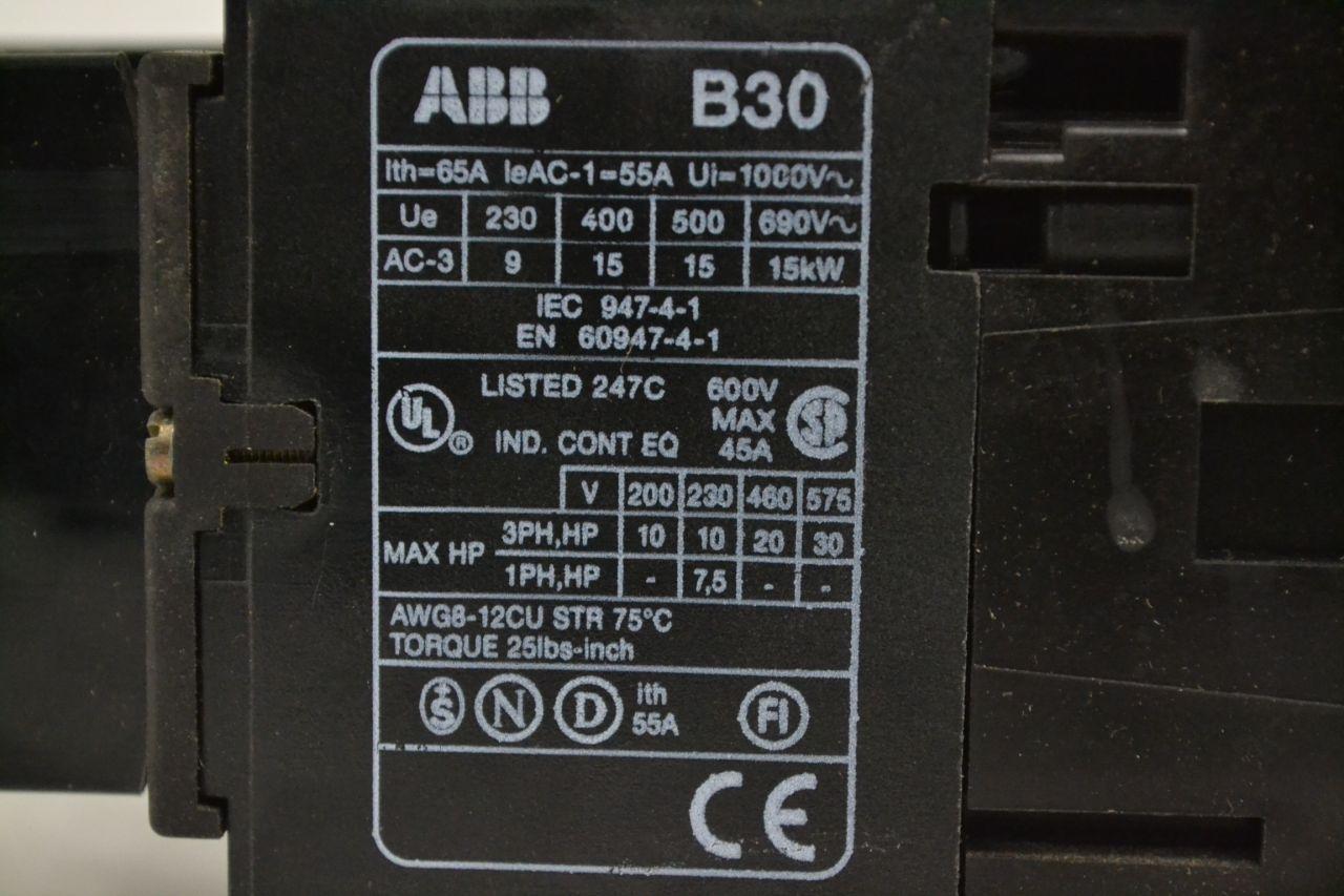 ABB B30-30-22 B30C 3PH 600V-AC AC 120V-AC 30HP 45A AMP CONTACTOR B329933