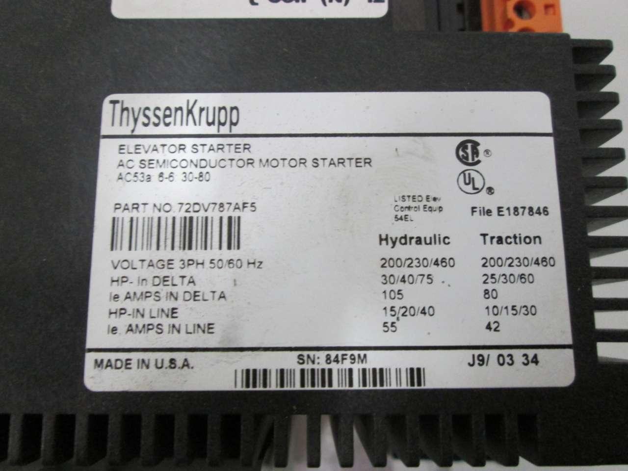 Siemens Furnas 72DV787AF5 Thyssen Krupp Softstart Motor Elevator Starter 480V 
