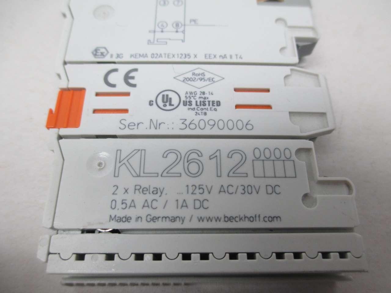 BECKHOFF KL2612 2-CHANNEL RELAY OUTPUT TERMINAL 125VAC 0.5A
