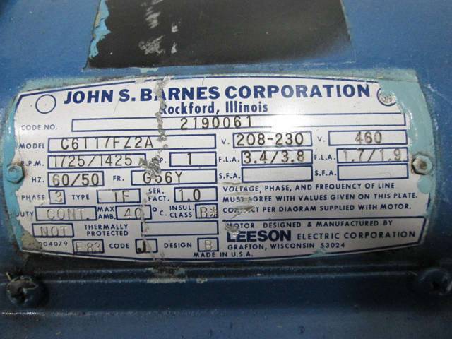 John S Barnes C6t17fz2a 8 83 E 1hp 230 460v Ac Assembly Hydraulic