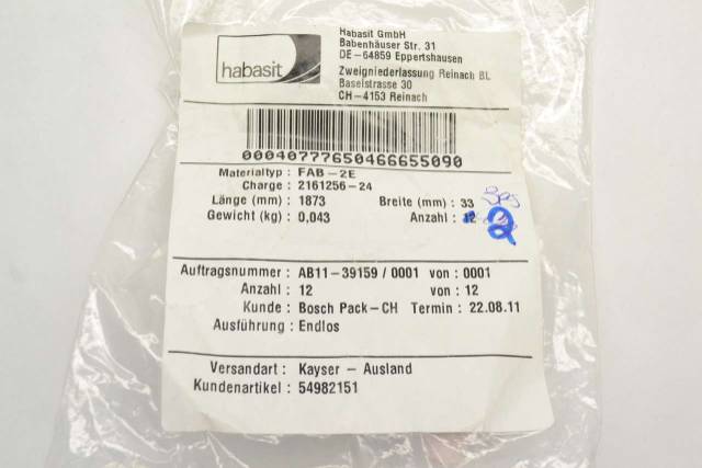 HABASIT FAB-2E ROLLER 1873MM 33MM CONVEYOR BELT B376861