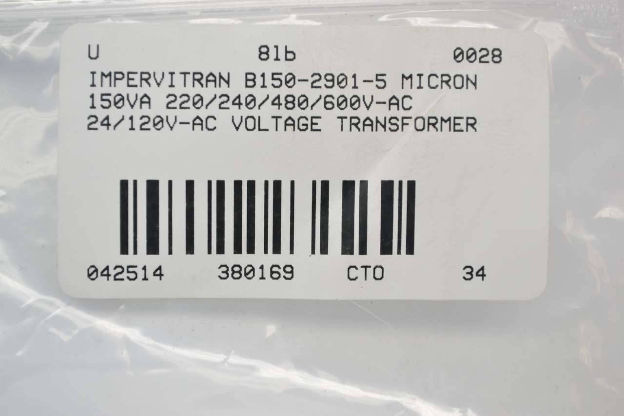 MICRON IMPERVITRAN 150VA 1PH TRANSFORMER B150MQ15XK HV 208X277 LV 120