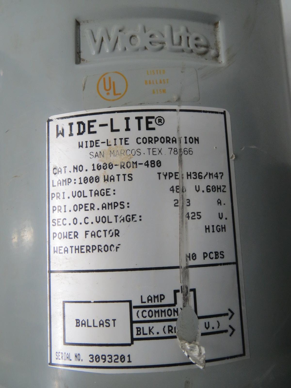 Wide-lite 1000-ROM-480 480v-ac 1000w Ballast Lighting B387292