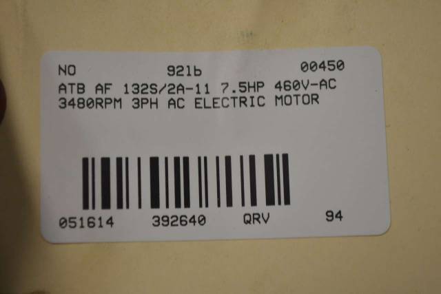 ATB AF 132S/2A-11 7.5HP 460V-AC 3480RPM 3PH AC ELECTRIC MOTOR D392640