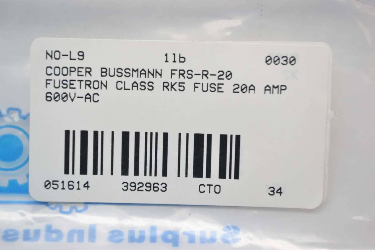 Lot Cooper Bussmann FRS-R-20 Fusetron Class Rk5 Fuse 20a Amp 600v-ac  B392963