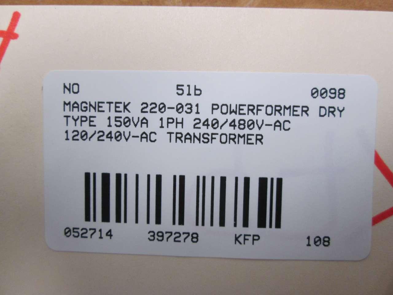 .150KVA 1Ø 240/480x120/240V Transformer Magnetek 220-031 NEW T492 