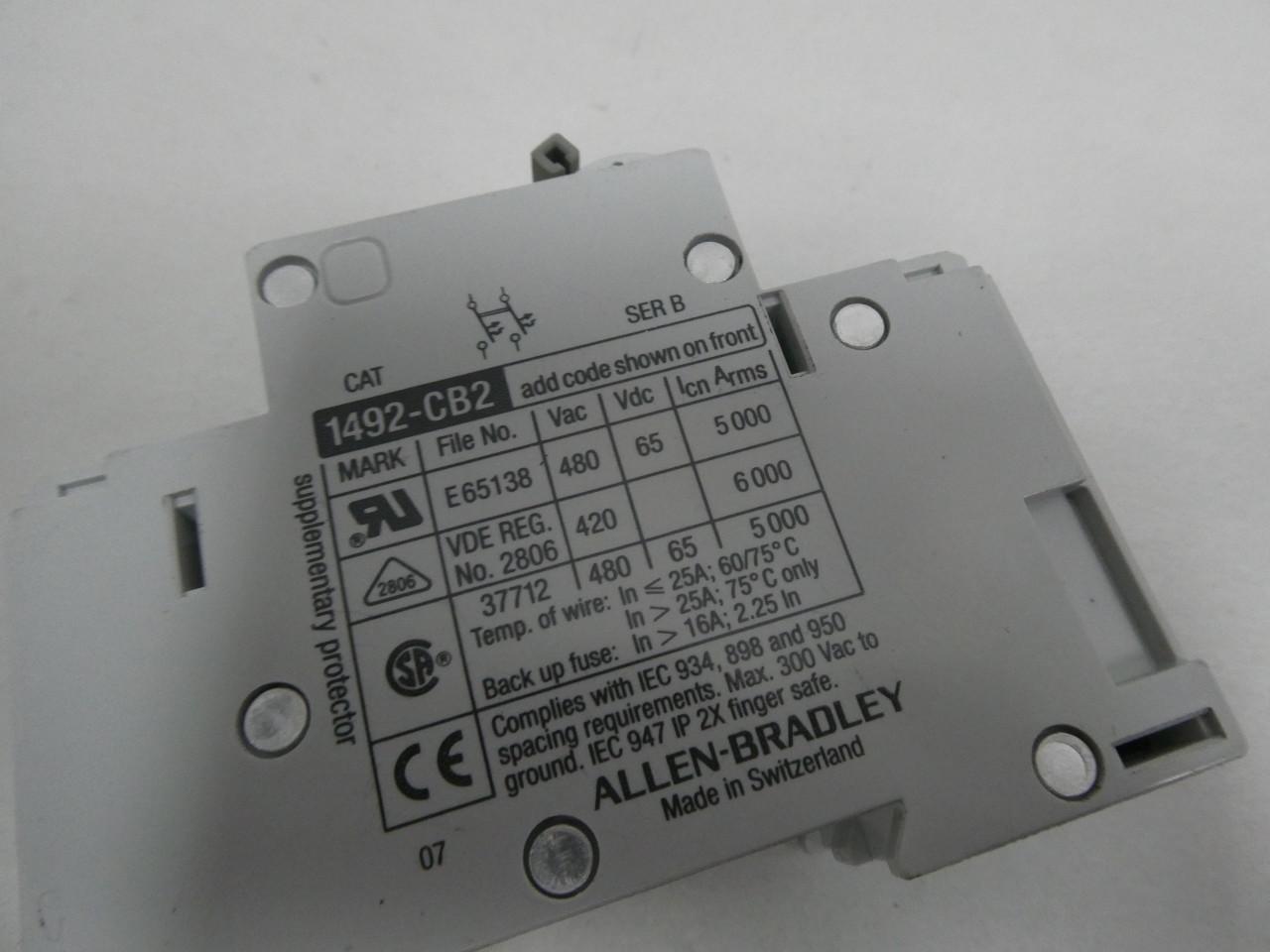 Allen Bradley 1492-CB2 H050 Circuit Breaker 2p 5a Amp