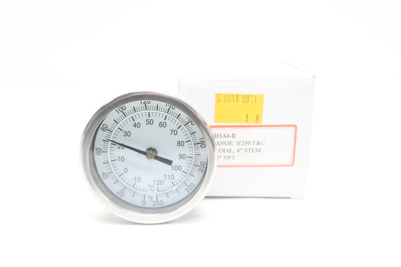 Details about   B3A4-II Bimetal Thermometer 3in 4in 1/2in Npt 0-250f 