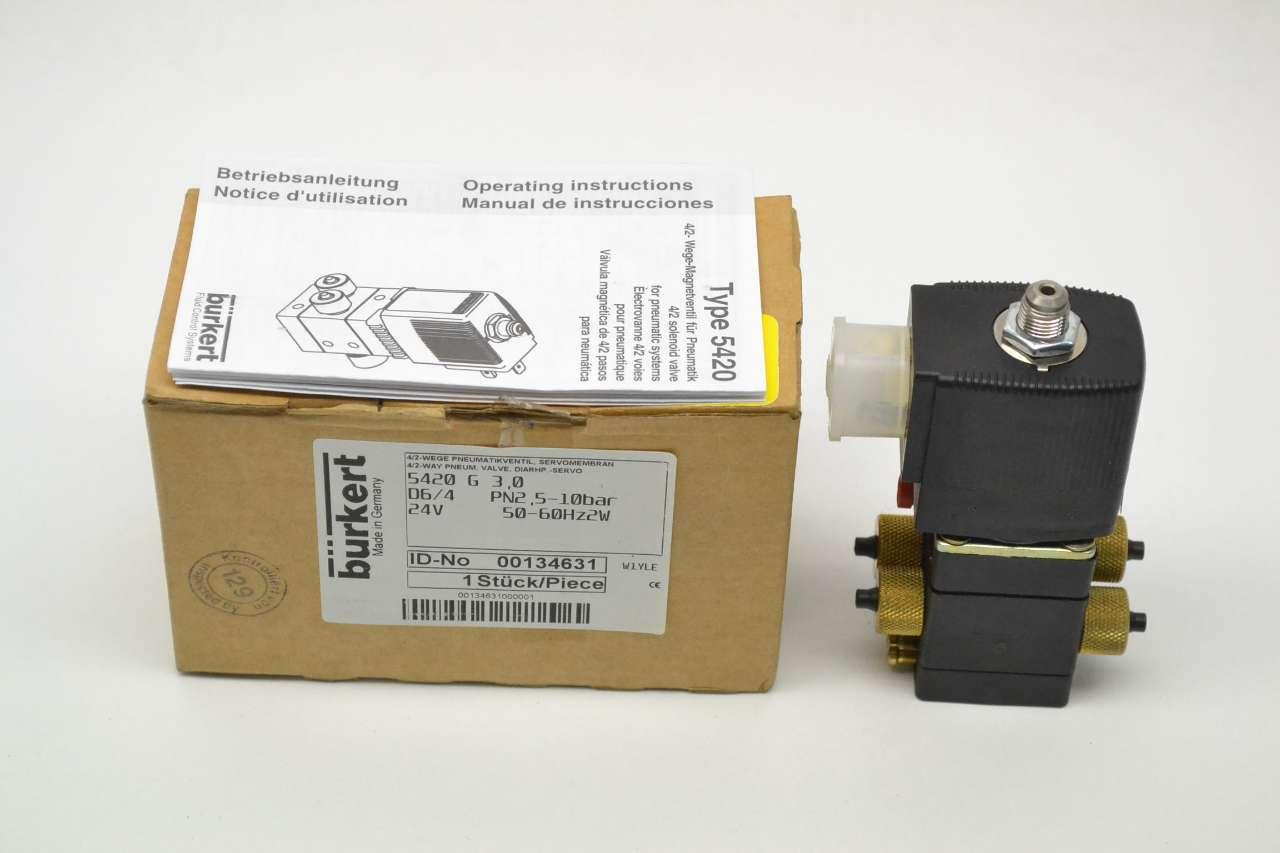 New In Box Burkert 00134630 4/2 Solenoid Valve Type 5420 5-10bar 24V