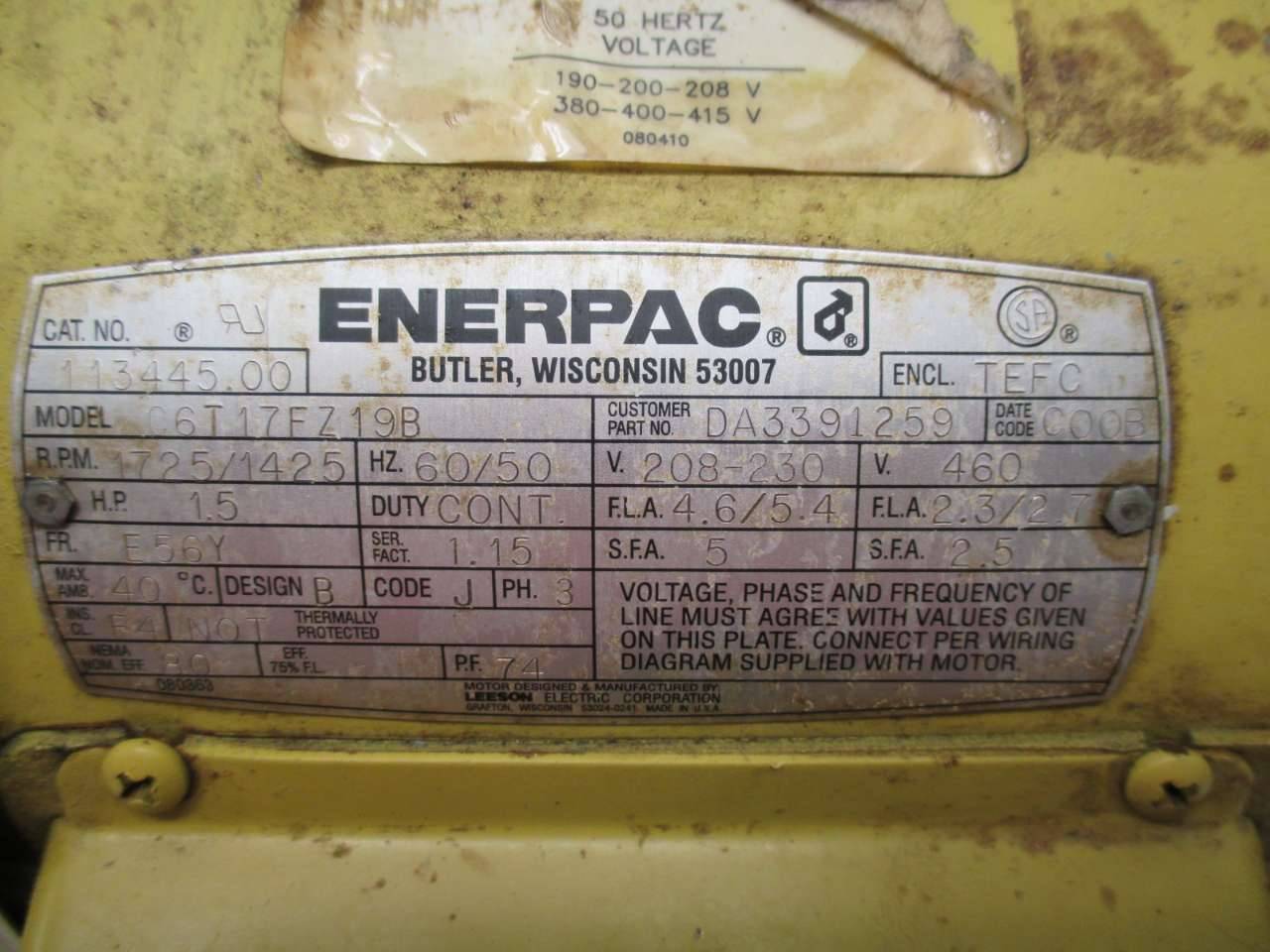Leeson 113445 00 C6t17fz19b Enerpac 1 5hp 230 460v Ac 1725rpm E56y Motor D409803