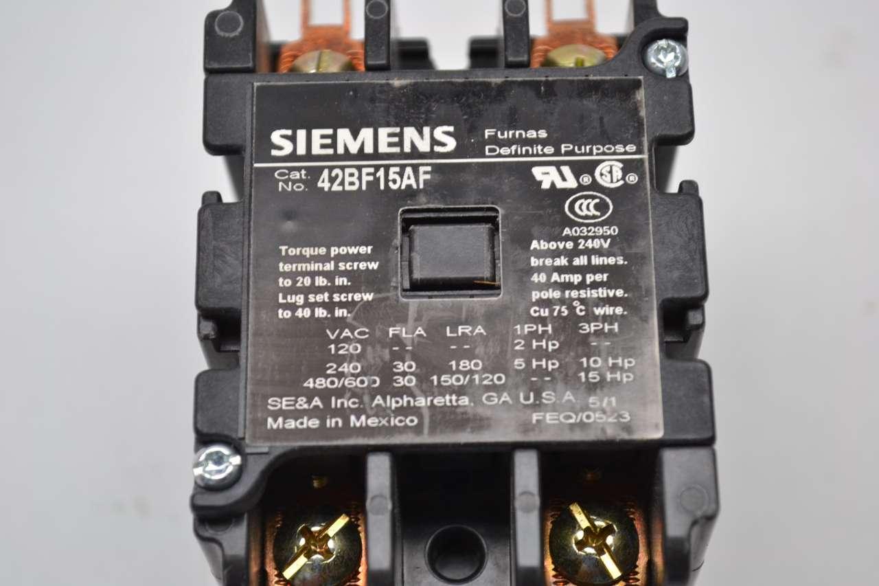 Siemens 42BF15AF 2 Pole 40 Amp Definite Purpose Contactor 120v for sale online 