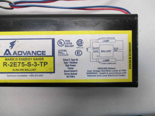 ADVANCE R-2E75-S-3-TP 120V-AC FLUORESCENT BALLAST D416340