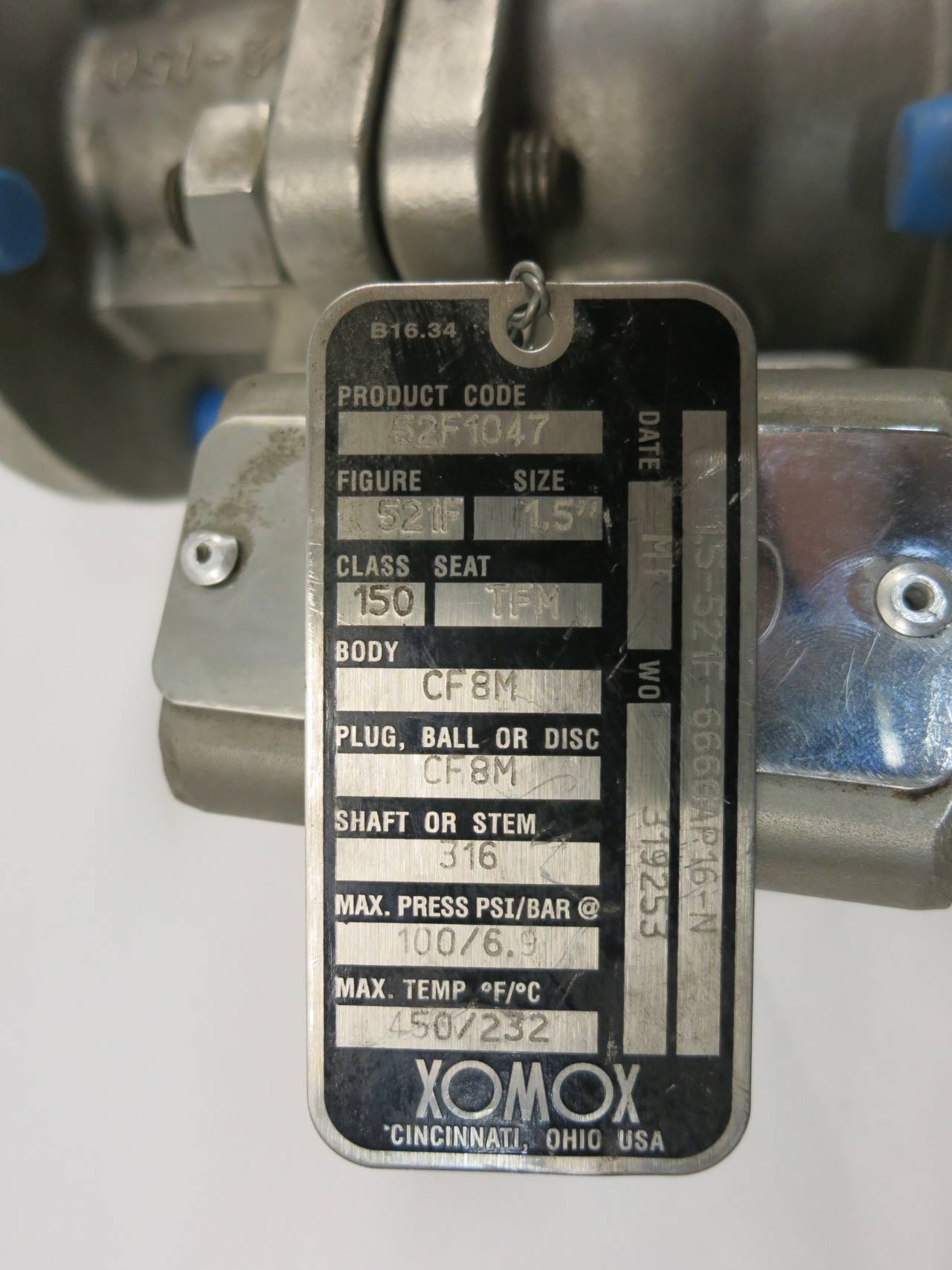 Xomox 521F666GAP16N Stainless Flanged Ball Valve 11/2in 150