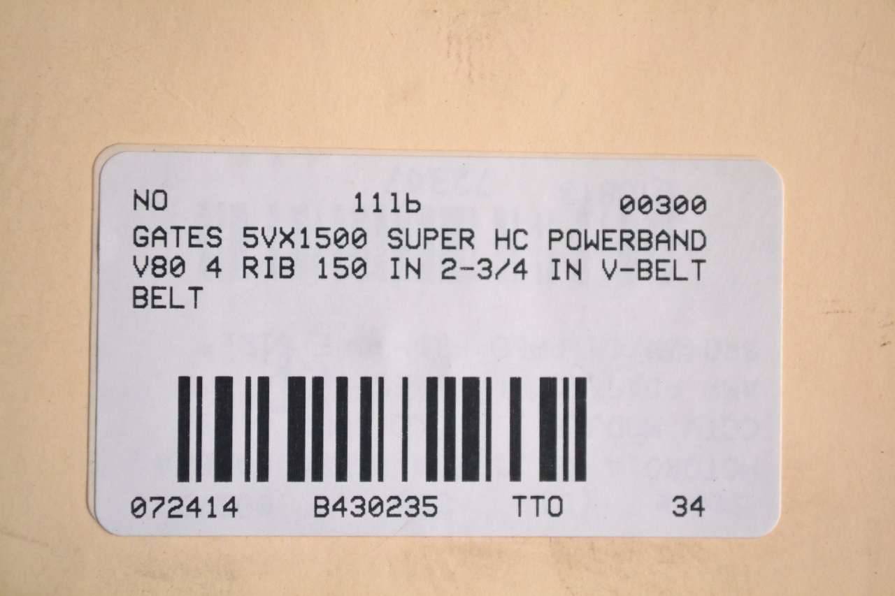Gates 5vx1500 Super HC Powerband V80 4 Rib Banded 150 in 2-3//4 in V-belt B430235 for sale online