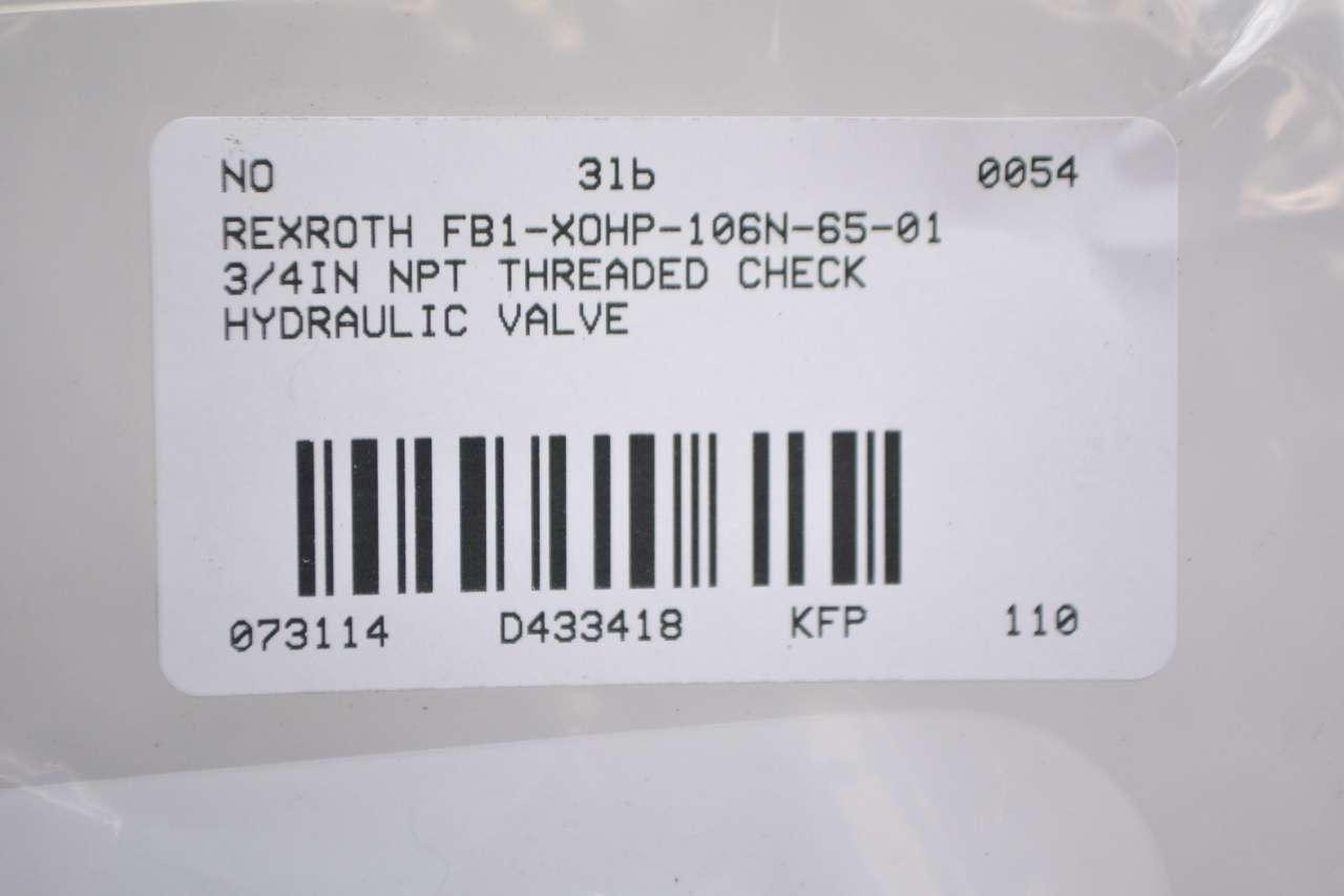 Rexroth FB1-XOHP-106N-65-01 Racine 3/4 In Npt Check Hydraulic Valve D433418