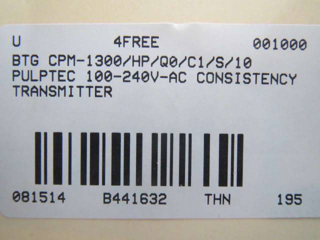 BTG CPM-1300/HP/Q0/C1/S/10 PULPTEC 100-240V-AC CONSISTENCY TRANSMITTER ...