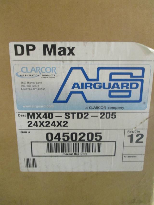 CLARCOR MX40STD2205 AIRGUARD SET OF 12 24X24X2IN AIR FILTER D444676