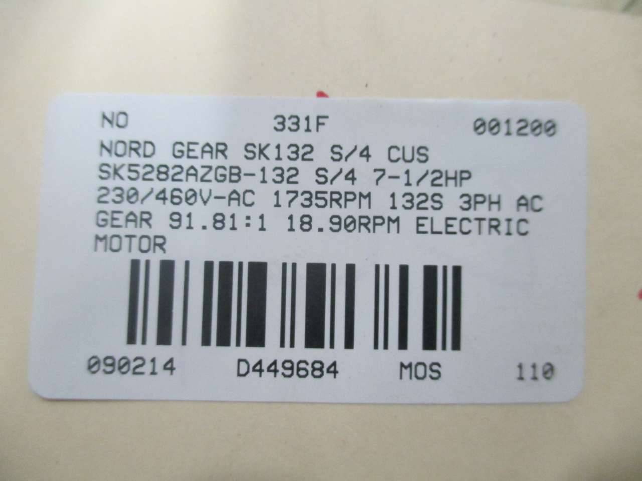 Nord Gear Sk132 S 4 Sk5282azgb 132 S 4 Gear 91 81 1 18 90rpm Motor D449684