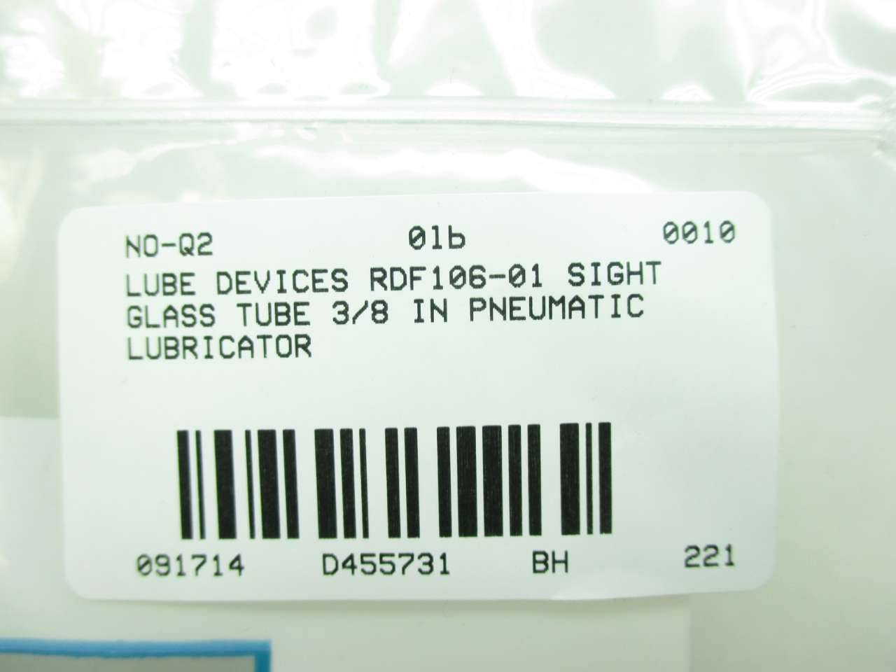 Lube Devices RDF10601 Sight Glass Tube 3/8 In Pneumatic Lubricator